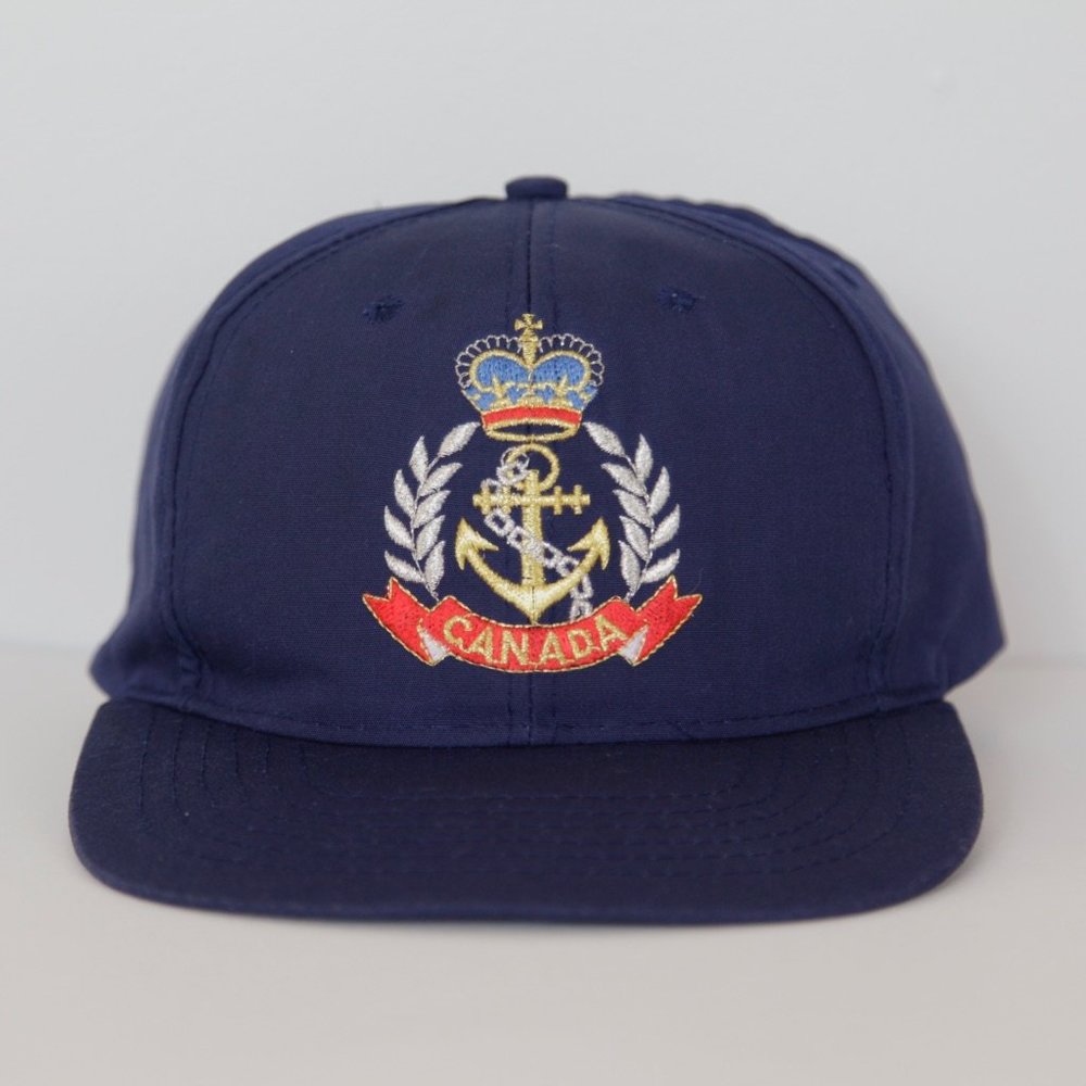 Vintage Embroidered Canada Sailing Crest w Crown & Anchor Navy Blue Snapback Hat